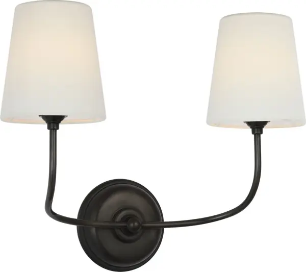 Vendome 16" Cordless Double Sconce in Bronze with Linen Shades - Image 4