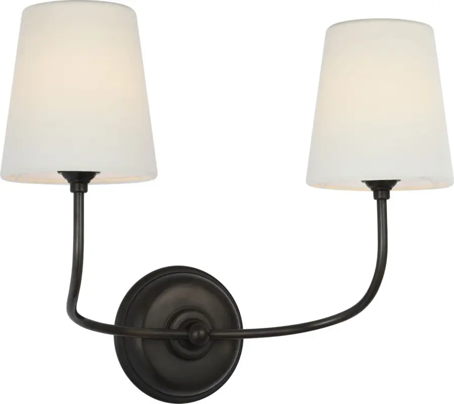 Vendome 16" Cordless Double Sconce in Bronze with Linen Shades - Image 4