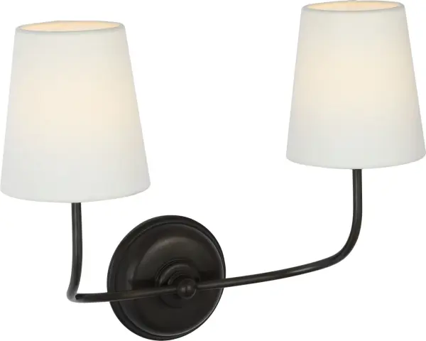 Vendome 16" Cordless Double Sconce in Bronze with Linen Shades - Image 5