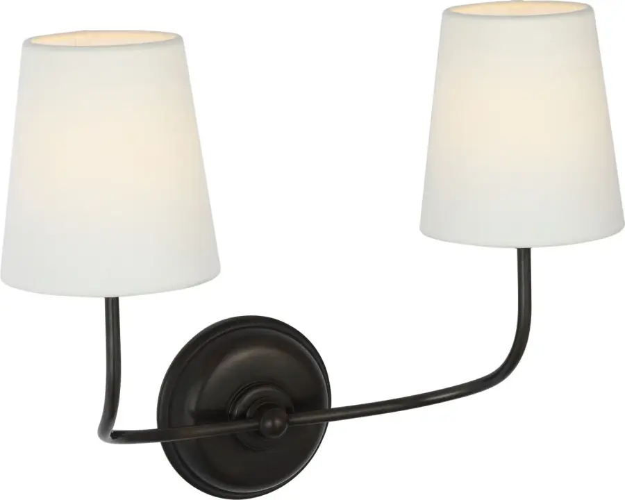 Vendome 16" Cordless Double Sconce in Bronze with Linen Shades - Image 5