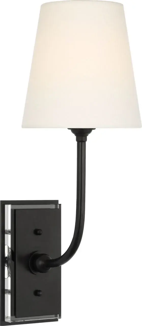 Hulton 17" Cordless Single Sconce in Bronze with Linen Shade - Image 1