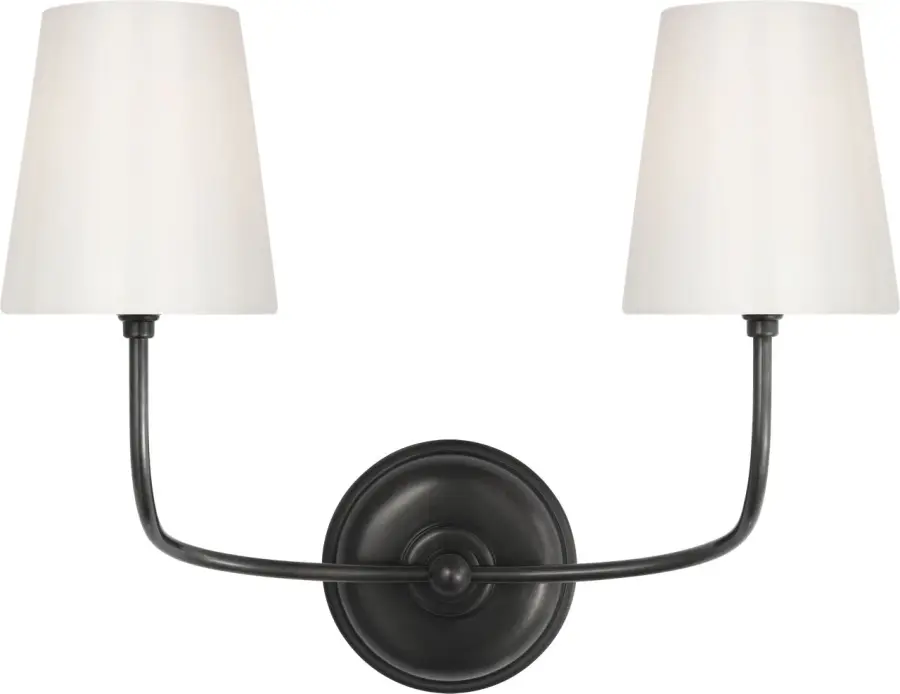 Classic Double Sconce with Timeless Bronze Finish and White Glass Shades - Image 1