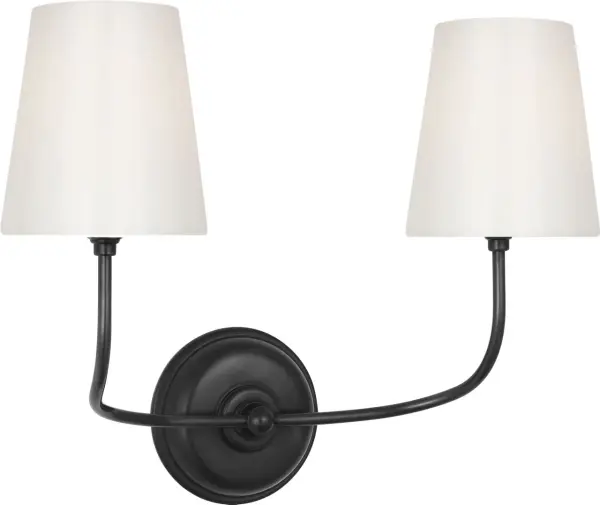 The Vendome Double Bath Sconce combines traditional elegance with practical bathroom lighting. Its bronze finish and white glass shades provide warm, diffused illumination perfect for vanity areas. - alternate view
