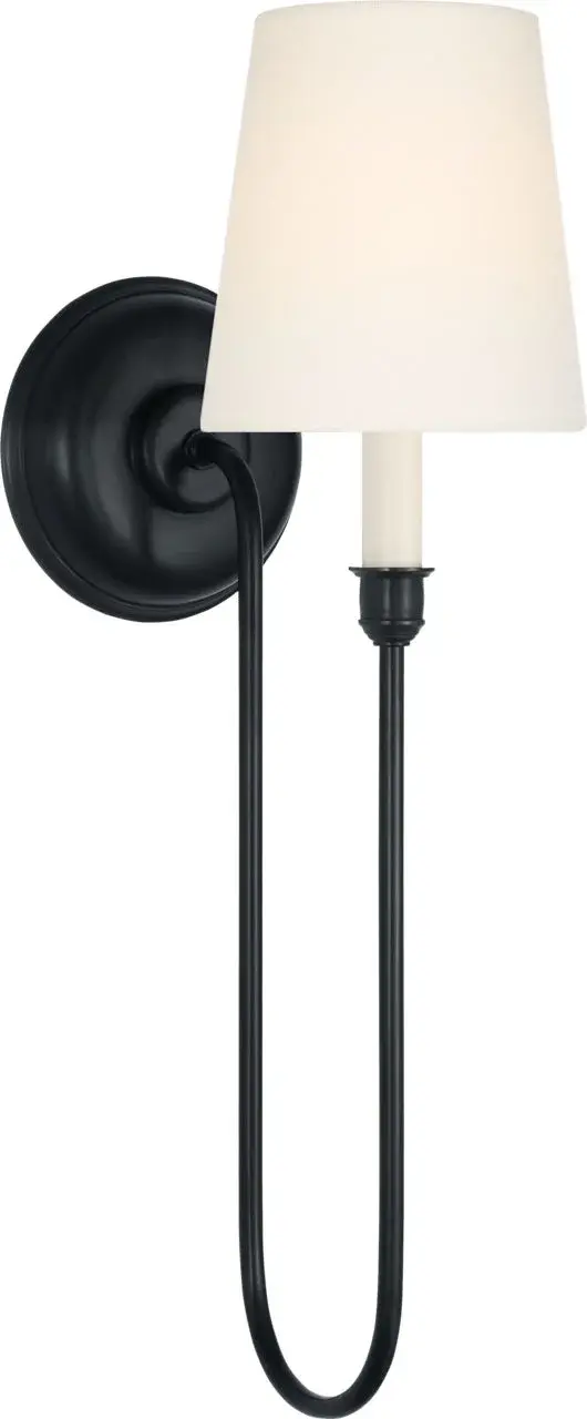 Vendome 21" Deep Arm Sconce in Bronze with Linen Shade - Image 1