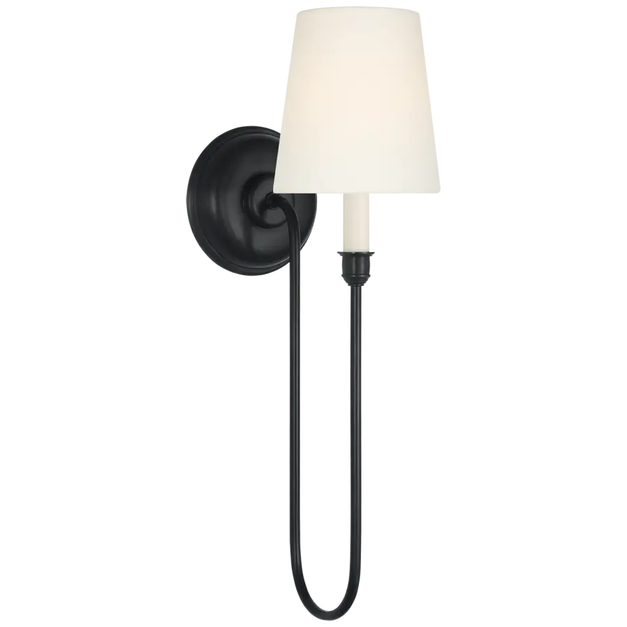 Vendome 21" Deep Arm Sconce in Bronze with Linen Shade - Image 2
