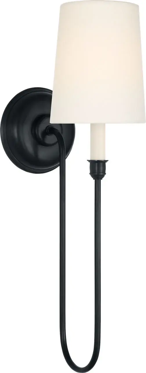 Vendome 21" Deep Arm Cordless Sconce in Bronze with Linen Shade - Image 1