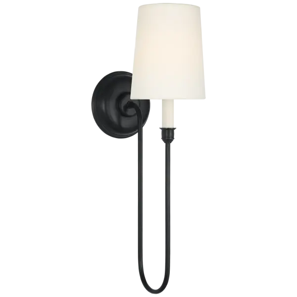 Vendome 21" Deep Arm Cordless Sconce in Bronze with Linen Shade - Image 2