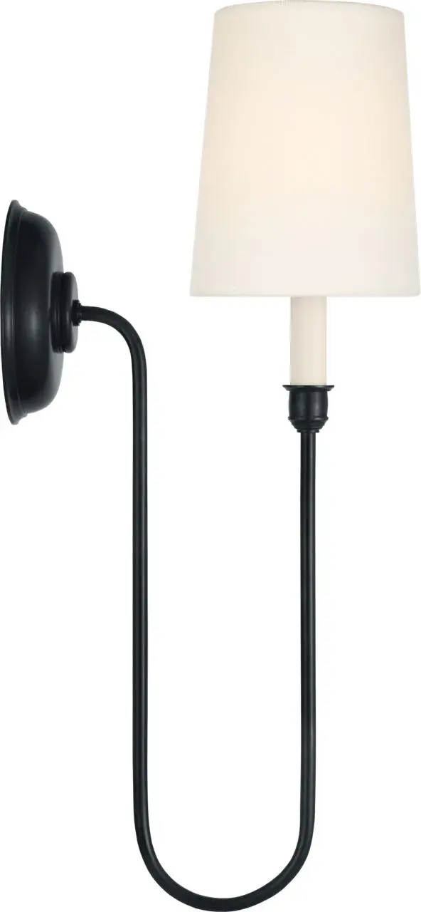 Vendome 21" Deep Arm Cordless Sconce in Bronze with Linen Shade - Image 3