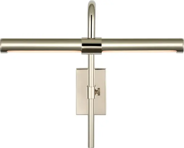The Kidd 9" picture light offers elegant artwork illumination with its traditional frame-mount design and polished nickel finish. Perfect for highlighting artwork, mirrors, or architectural details in residential and commercial spaces.