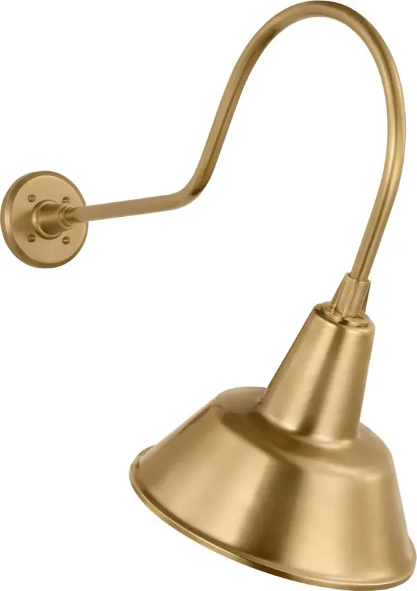 The Academy Flynn Barn Light combines authentic farmhouse charm with durable outdoor construction. Its 26" angled arm and hand-rubbed antique brass finish create a warm, welcoming glow perfect for porches, patios, and commercial storefronts.