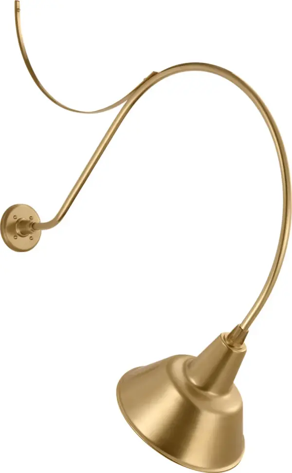 The Academy Larrabee brings authentic barn light character to outdoor spaces with its substantial 36" arm and hand-rubbed antique brass finish. The anchored design and Bowers shade create dramatic architectural presence. - alternate view