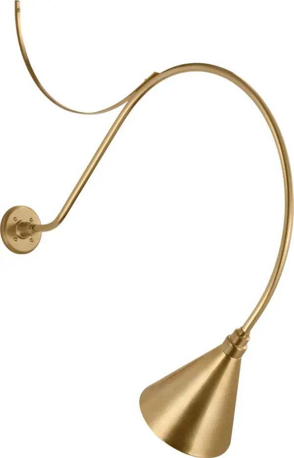 The Academy Larrabee brings authentic barn light styling to outdoor spaces with its substantial 36" arm and hand-rubbed antique brass finish. The conical Savannah shade provides focused downlight perfect for entryways and porches.