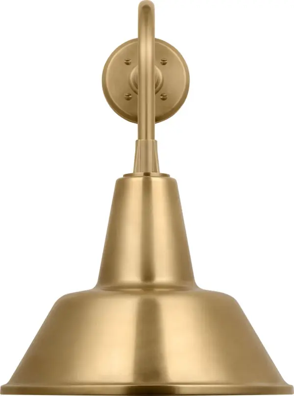 The Academy Rex Barn Light brings authentic farmhouse charm with its 20-inch profile and hand-rubbed antique brass finish. Perfect for outdoor spaces needing substantial illumination with vintage character.