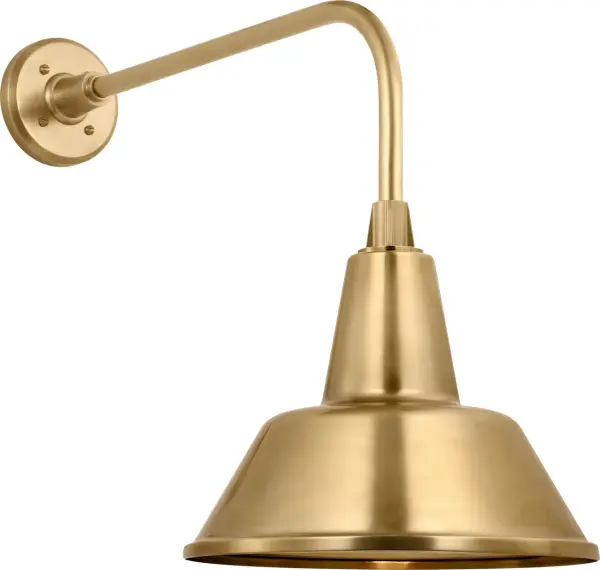 The Academy Rex Barn Light brings authentic farmhouse charm with its 20-inch profile and hand-rubbed antique brass finish. Perfect for outdoor spaces needing substantial illumination with vintage character. - alternate view