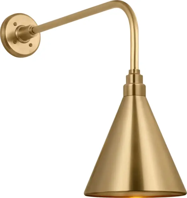 The Academy Rex Barn Light combines authentic farmhouse charm with durable outdoor construction. Its 20-inch scale and hand-rubbed antique brass finish deliver vintage appeal perfect for exterior walls and covered outdoor spaces.