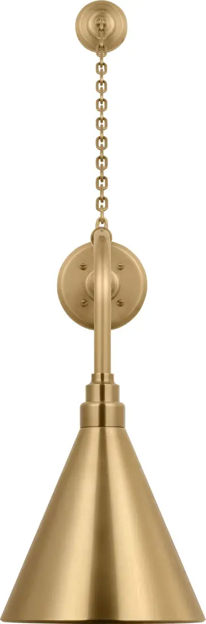 The Academy 20" Barn Light combines farmhouse charm with industrial durability. Its hand-rubbed antique brass finish and conical shade create authentic character perfect for porches, patios, and commercial facades.