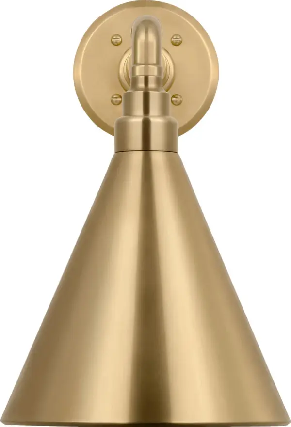 The Academy Mack Barn Light brings authentic farmhouse charm with its hand-rubbed antique brass finish and traditional conical shade. Perfect for adding character to outdoor spaces with durable construction.