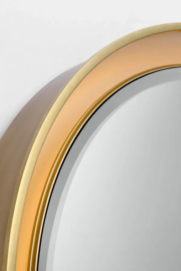 Elegant Illuminated Mirror with Warm Brass Frame - Image 3