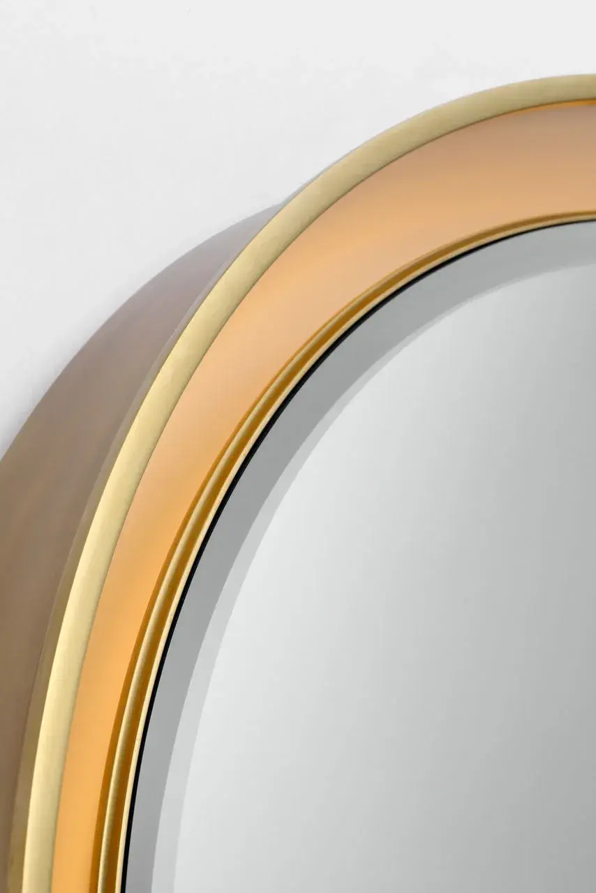 Elegant Illuminated Mirror with Warm Brass Frame - Image 3