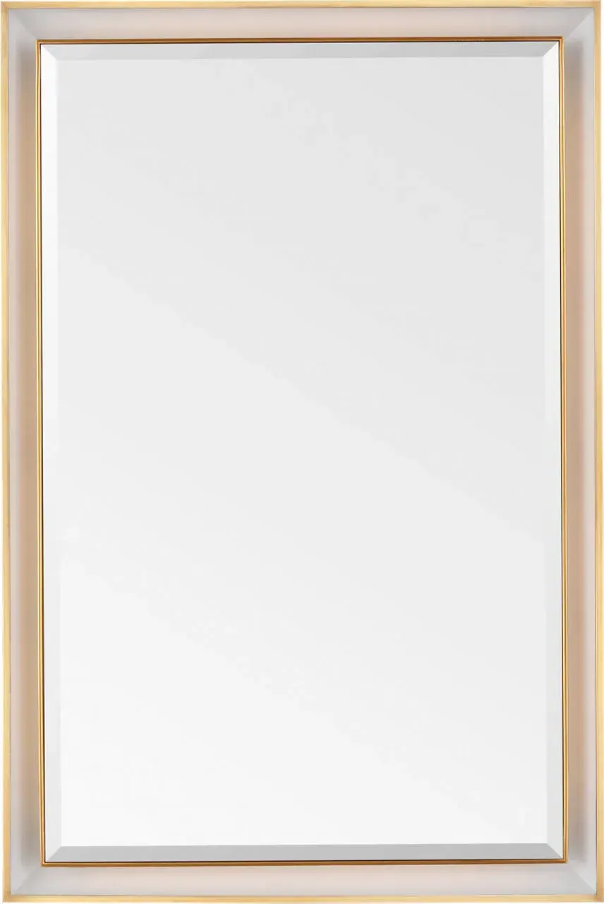 Elegant Illuminated Mirror with Warm Brass Frame - Image 1