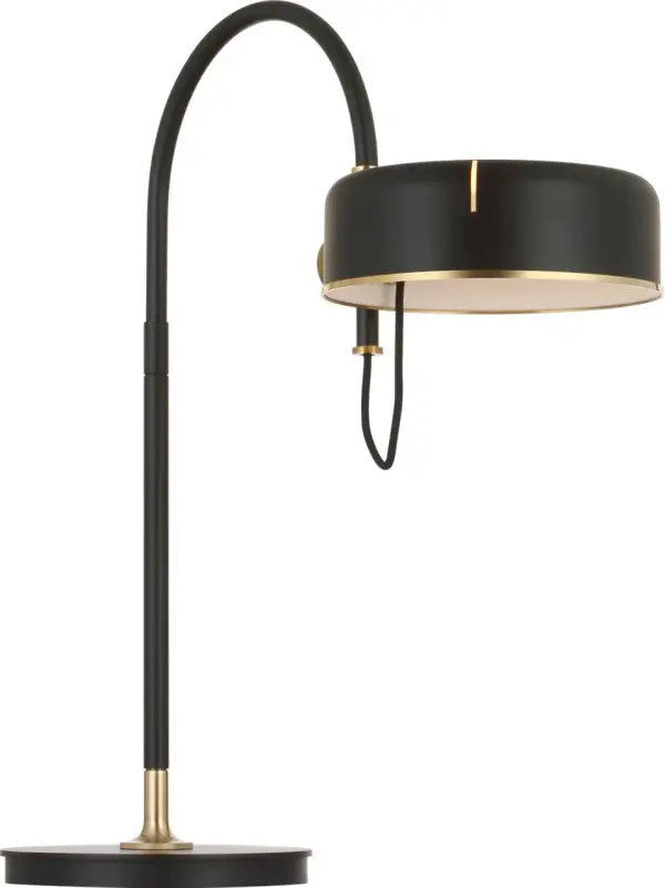 The Oso Arc Table Lamp combines modern industrial aesthetics with refined craftsmanship. Its 25-inch arc design and mixed metal finish create visual interest while providing functional task lighting. - alternate view