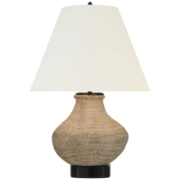 The Tahiti table lamp brings organic modern sophistication with its natural ash wood base and soft linen shade. At 25" tall, it provides substantial presence while maintaining refined proportions perfect for bedside or living spaces.