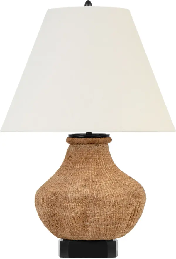 The Tahiti table lamp brings warm, organic texture to any space with its toast-finished woven base and classic linen shade. At 25" tall, it provides substantial presence while maintaining versatility across coastal and transitional interiors. - alternate view