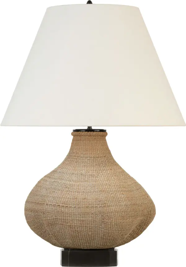 The Tahiti table lamp brings organic elegance with its 32" height and natural ash wood finish. The linen shade provides soft, diffused lighting perfect for creating warm ambiance in living spaces and bedrooms.