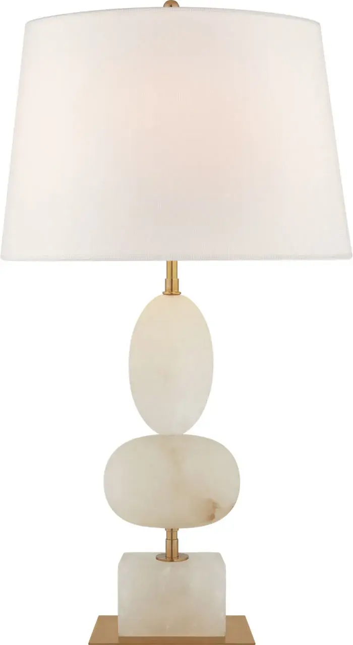Dani Medium Cordless Table Lamp in Alabaster with Linen Shade - Image 1