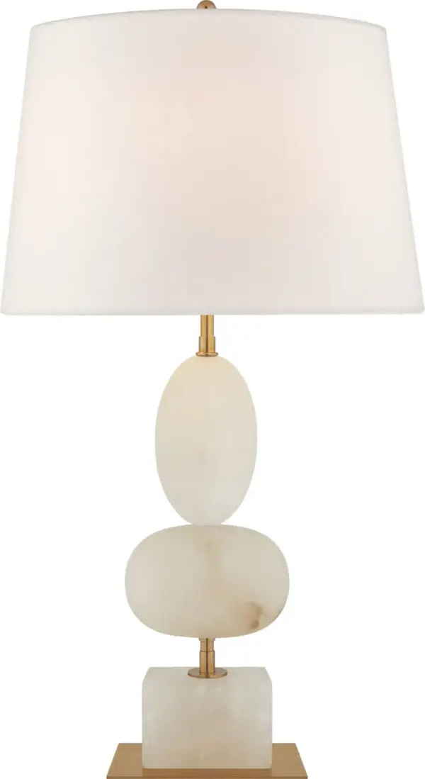 Dani Medium Cordless Table Lamp in Alabaster with Linen Shade - Image 2