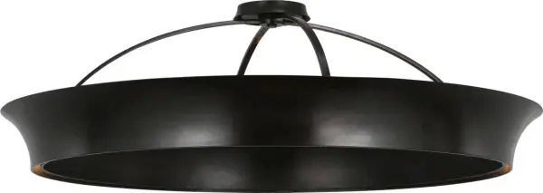 The Garland flush mount combines contemporary ring design with dual lighting for maximum impact. At 40" diameter, this substantial fixture delivers both ambient and accent illumination in an aged iron finish.