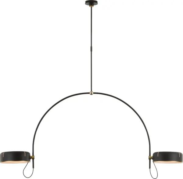 The Oso 72" Linear Arched Pendant combines modern industrial design with artisanal mixed metal finishes. Its substantial 6-foot length makes it perfect for large dining tables and kitchen islands, while the arched silhouette adds architectural interest. - alternate view