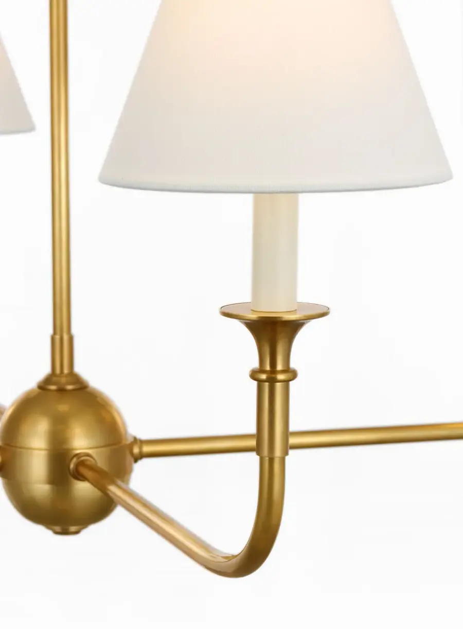 Piaf Large Chain Hung Chandelier in Hand-Rubbed Antique Brass with Linen Shade - Image 3