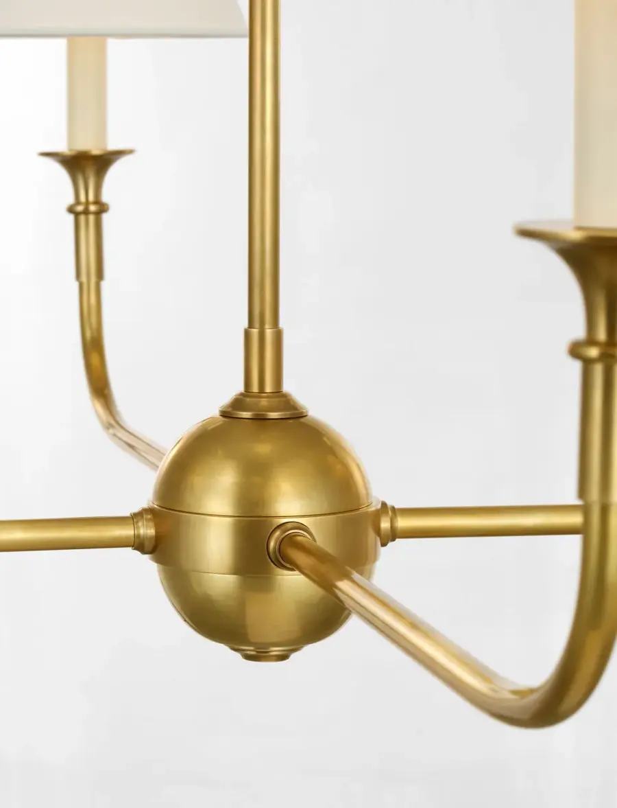 Piaf Large Chain Hung Chandelier in Hand-Rubbed Antique Brass with Linen Shade - Image 4