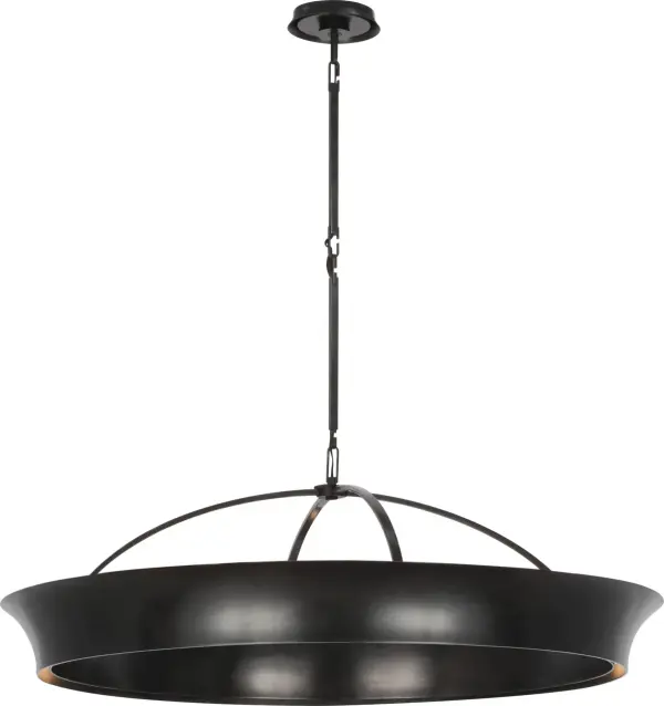 The Garland 40" chandelier features a striking dual-ring design in aged iron finish, offering both uplight and downlight illumination. Its substantial 40-inch diameter creates commanding presence perfect for large dining rooms and grand spaces. - alternate view