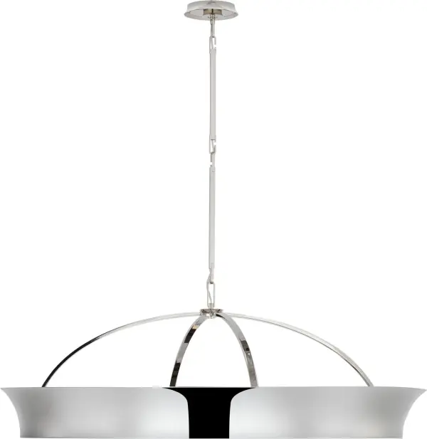 The Garland 40" chandelier features a sophisticated dual-ring design with integrated lighting that delivers both ambient and accent illumination. Its substantial 40-inch diameter and polished nickel finish make it a statement piece for contemporary and transitional interiors.