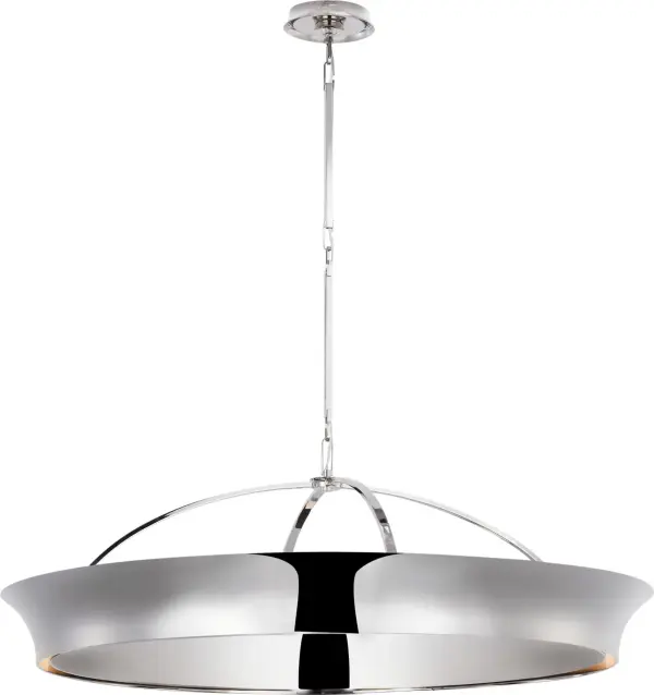 The Garland 40" chandelier features a sophisticated dual-ring design with integrated lighting that delivers both ambient and accent illumination. Its substantial 40-inch diameter and polished nickel finish make it a statement piece for contemporary and transitional interiors. - alternate view