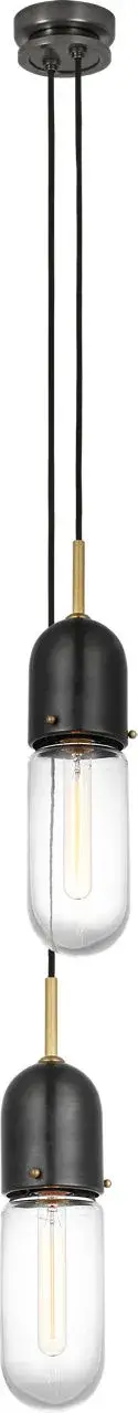 The Junio 2-Light Pendant combines bronze and brass finishes with clear glass for a sophisticated look that bridges traditional and contemporary styles. Perfect for intimate dining spaces or kitchen islands.