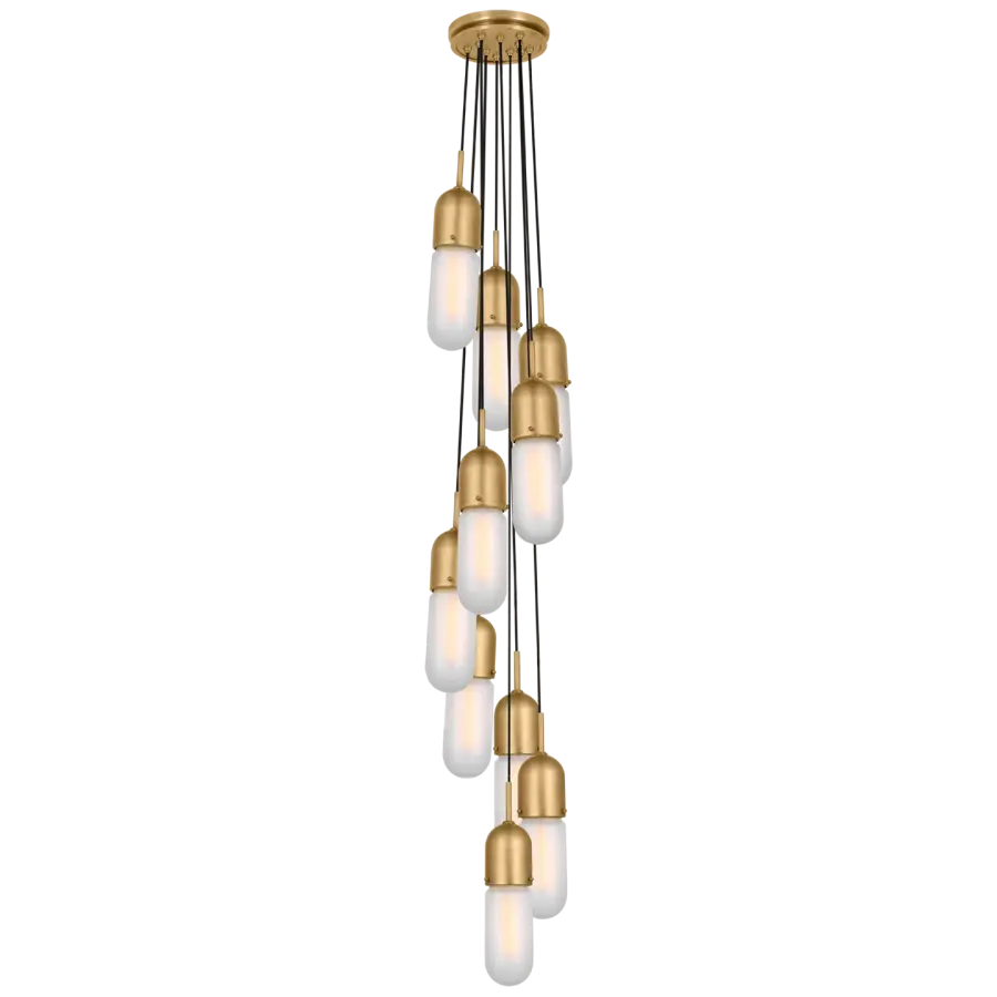 Junio 10-Light Pendant in Hand-Rubbed Antique Brass with Frosted Glass - Image 1