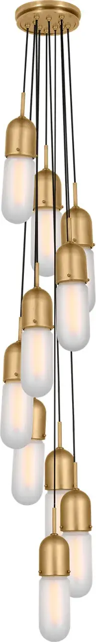 Junio 10-Light Pendant in Hand-Rubbed Antique Brass with Frosted Glass - Image 2