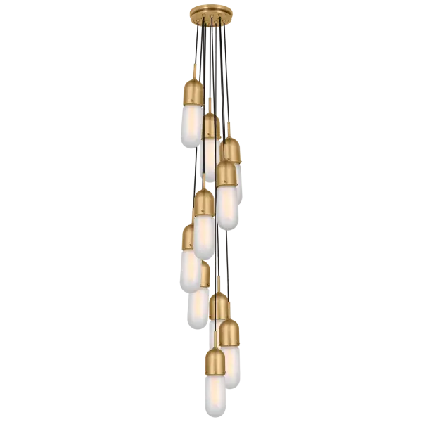 Junio 10-Light Pendant in Hand-Rubbed Antique Brass with Frosted Glass - Image 3