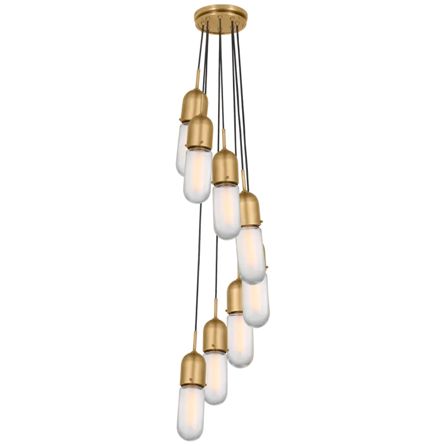 Junio 8-Light Pendant in Hand-Rubbed Antique Brass with Frosted Glass - Image 2