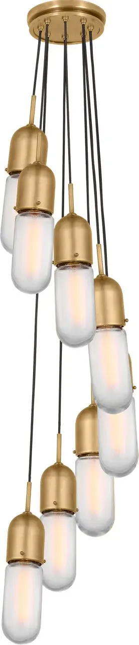 Junio 8-Light Pendant in Hand-Rubbed Antique Brass with Frosted Glass - Image 3