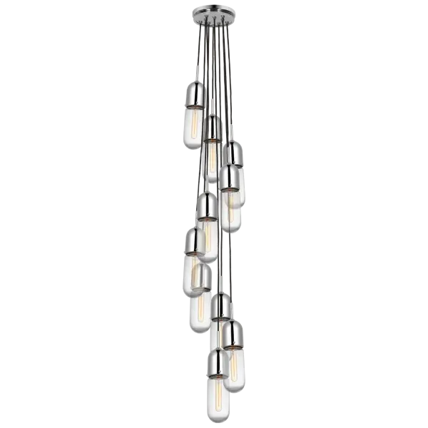 Junio 10-Light Pendant in Polished Nickel with Clear Glass