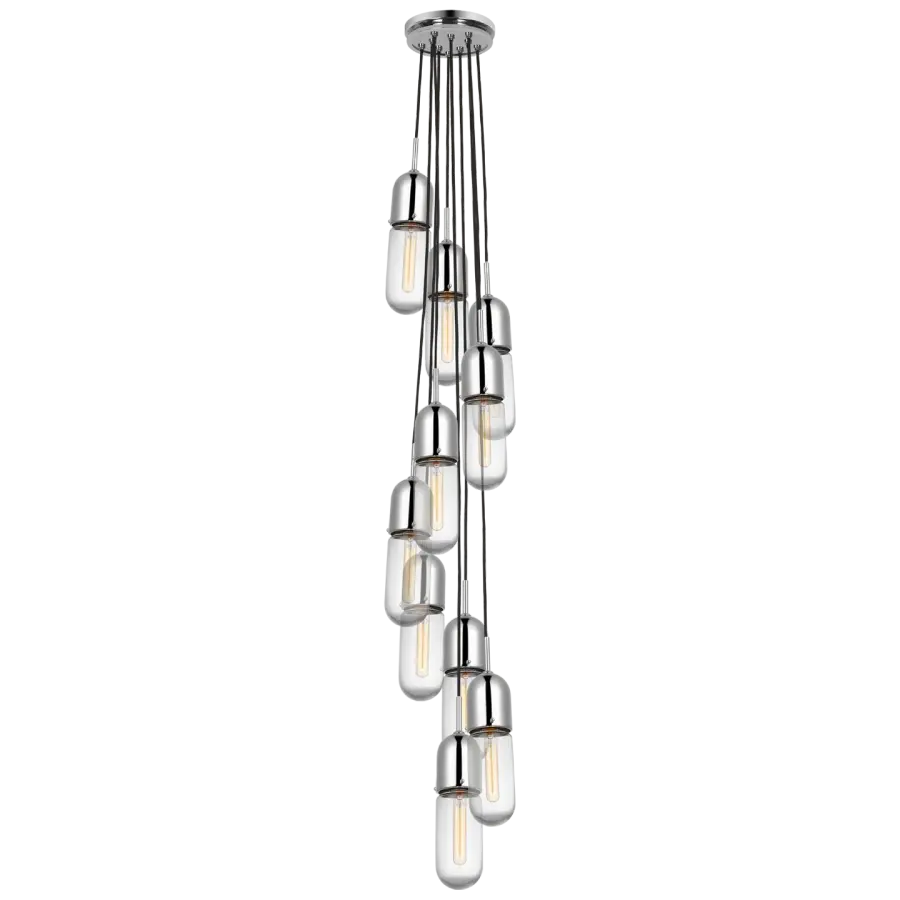 Junio 10-Light Pendant in Polished Nickel with Clear Glass