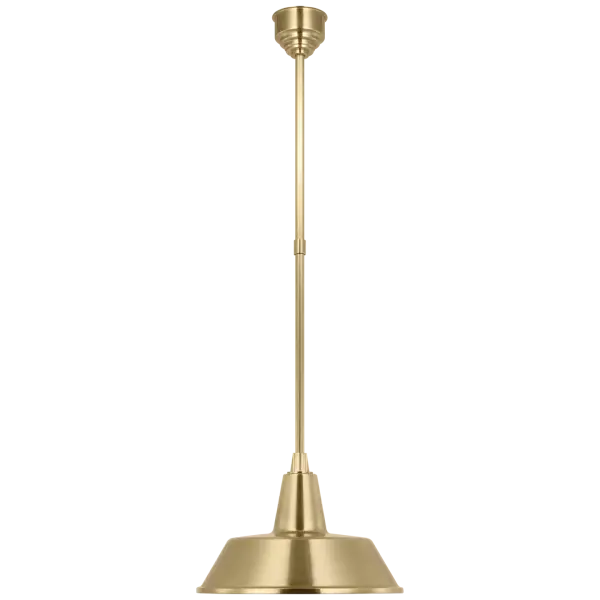 The Academy Pendant combines traditional design with durable outdoor construction. Its 16-inch Bowers shade and hand-rubbed antique brass finish create a warm, welcoming ambiance for covered outdoor spaces.