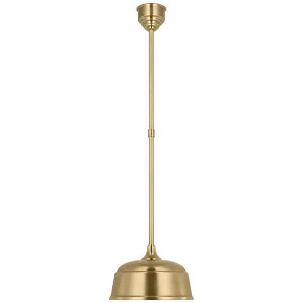 The Academy Pendant combines traditional craftsmanship with outdoor durability. Its hand-rubbed antique brass finish and distinctive Rockhouse glass shade create warm, inviting illumination for covered outdoor spaces.