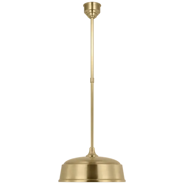 The Academy Pendant combines traditional styling with durable outdoor construction. The 16" Rockhouse shade and hand-rubbed antique brass finish create a warm, welcoming ambiance for covered outdoor spaces.