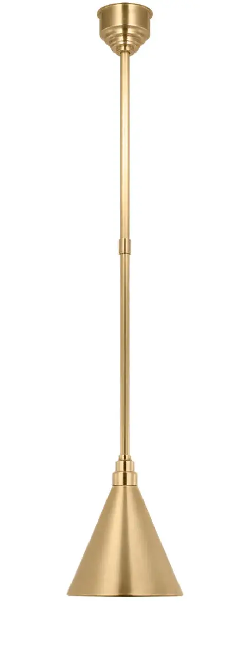 The Academy Pendant combines traditional styling with outdoor durability. Its hand-rubbed antique brass finish and 9-inch conical Savannah shade create warm, inviting illumination for covered outdoor spaces. - alternate view