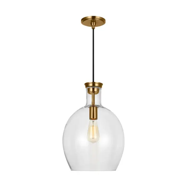 Thomas O'Brien's Vaso pendant combines vintage ceramic vase inspiration with modern glass craftsmanship. The clear glass urn reveals a burnished brass interior that creates a warm focal point, perfect for single or clustered installations.